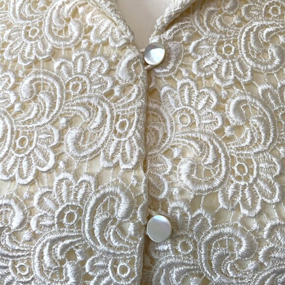 Talbots Lace Jacket Collar ¾ Sleeves Lined Ivory Dressy Vintage Size 2 Petite 2P - Picture 2 of 9